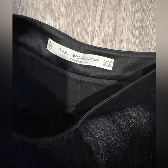 Zara Black Layered High Waisted Fringe Pants M - Picture 3 of 4